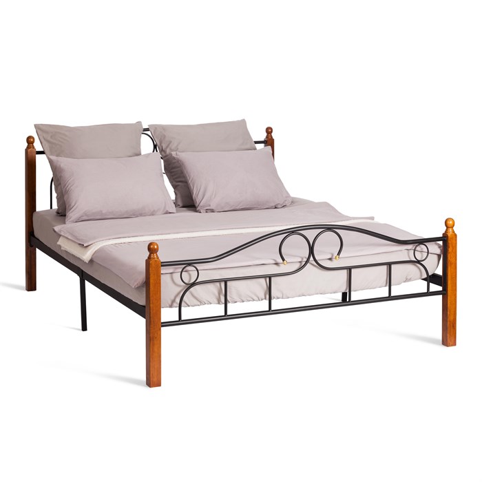 Кровать AT-808 дерево гевея/металл, 160*200 см (Queen bed), красный дуб/черный TETCHAIR-5414 - фото 41199