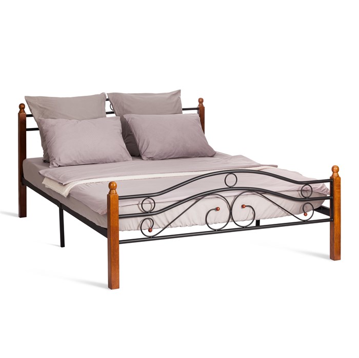 Кровать AT-803 дерево гевея/металл, 160*200 см (Queen bed), красный дуб/черный TETCHAIR-5418 - фото 41231