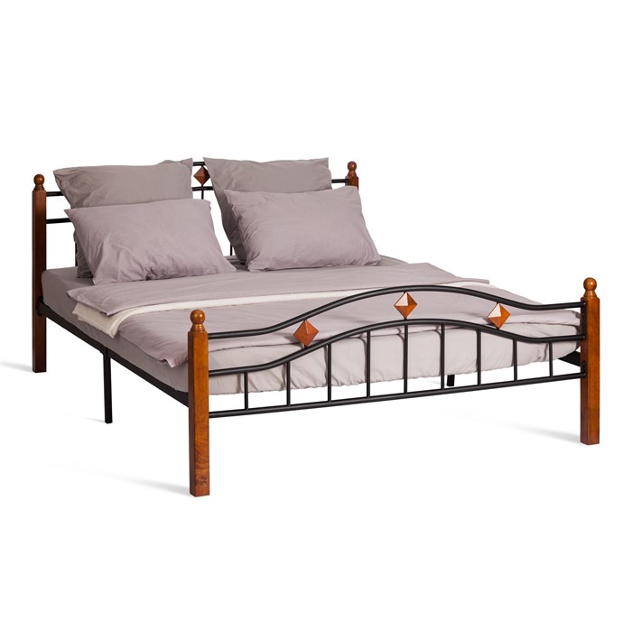 Кровать AT-126 дерево гевея/металл, 160*200 см (Queen bed), красный дуб/черный TETCHAIR-5488 - фото 41263