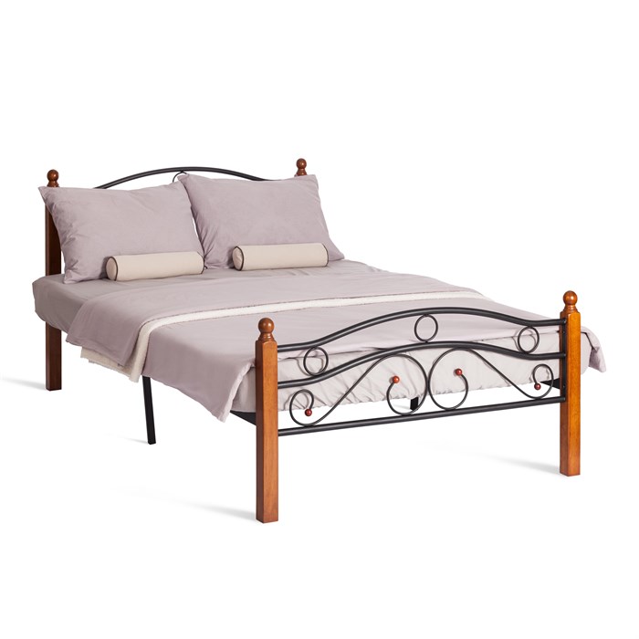 Кровать AT-803 дерево гевея/металл, 120*200 см (middle bed), красный дуб/черный TETCHAIR-5517 - фото 41279
