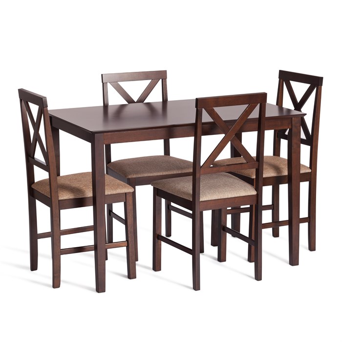 Обеденный комплект Хадсон (стол + 4 стула)/ Hudson Dining Set дерево гевея/мдф, стол: 110х70х75см / стул: 44х42х89см, cappuccino (темный орех), ткань кор.-зол. (1 TETCHAIR-13691 - фото 42059
