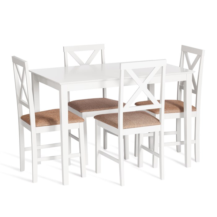 Обеденный комплект Хадсон (стол + 4 стула)/ Hudson Dining Set дерево гевея/мдф, стол: 110х70х75см / стул: 44х42х89см, pure white (белый 2-1), ткань кор.-зол.(1505 TETCHAIR-13693 - фото 42077