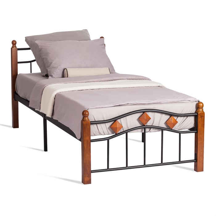 Кровать AT-126 дерево гевея/металл, 90*200 см (Single bed), красный дуб/черный TETCHAIR-5489 - фото 48454