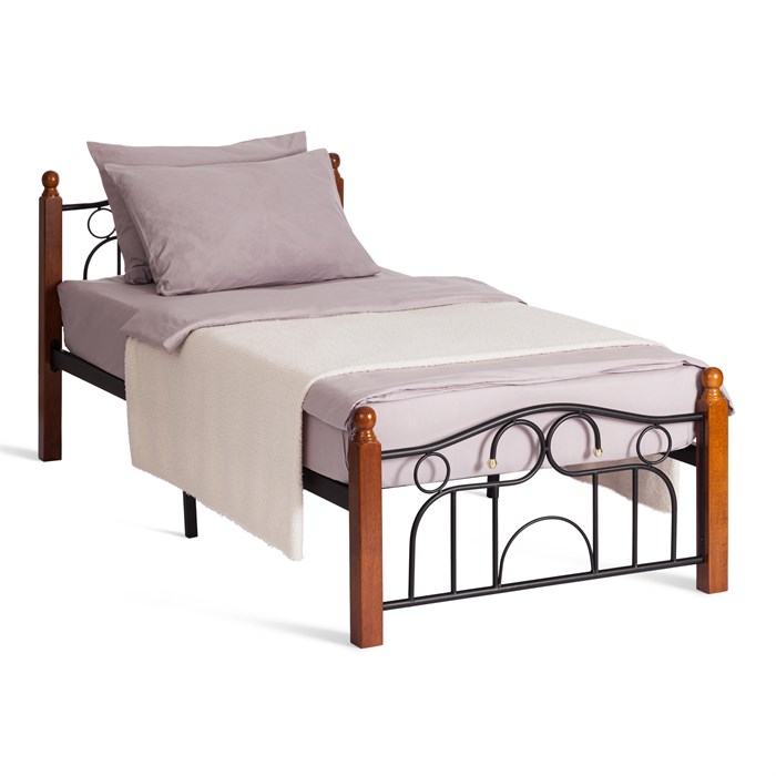 Кровать AT-808 дерево гевея/металл, 90*200 см (Single bed), красный дуб/черный TETCHAIR-5791 - фото 48473
