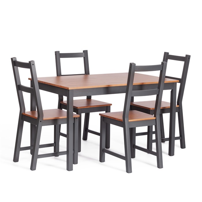Обеденный комплект Соната (стол + 4 стула) / Sonata dining set массив сосны, стол: 120х75х73см  стул :41х50х95см, антик /графит TETCHAIR-21793 - фото 50223