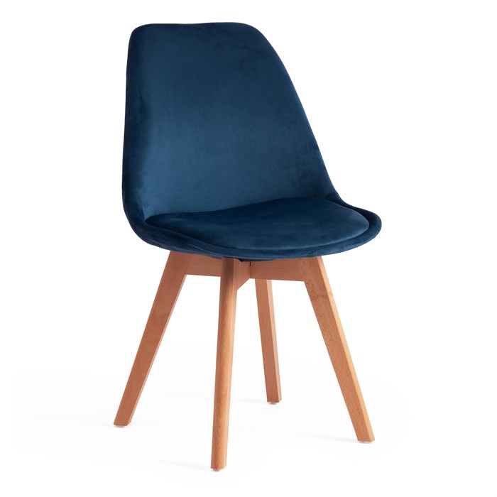 Стул TULIP SOFT (mod. 74) вельвет/дерево , 54 х 47 х 83 см , синий (HLR 63)/натуральный TETCHAIR-15220 - фото 53147