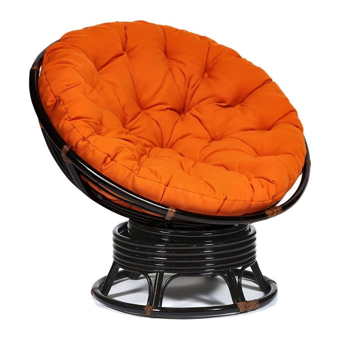 Кресло-качалка PAPASAN/ПАПАСАН w 23/01 B /с подушкой/ 115х78х104 см, Antique brown (античный черно-коричневый), ткань Оранжевый, С 23 TETCHAIR-13750 - фото 55073