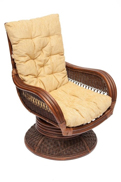 Кресло-качалка "ANDREA Relax Medium" /с подушкой/ 74х82х100 см, Pecan Washed (античн. орех), Ткань рубчик, цвет кремовый TETCHAIR-9093 - фото 55651